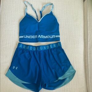 Under Armour Women's Blue Sports Bra and Shorts Workout Set